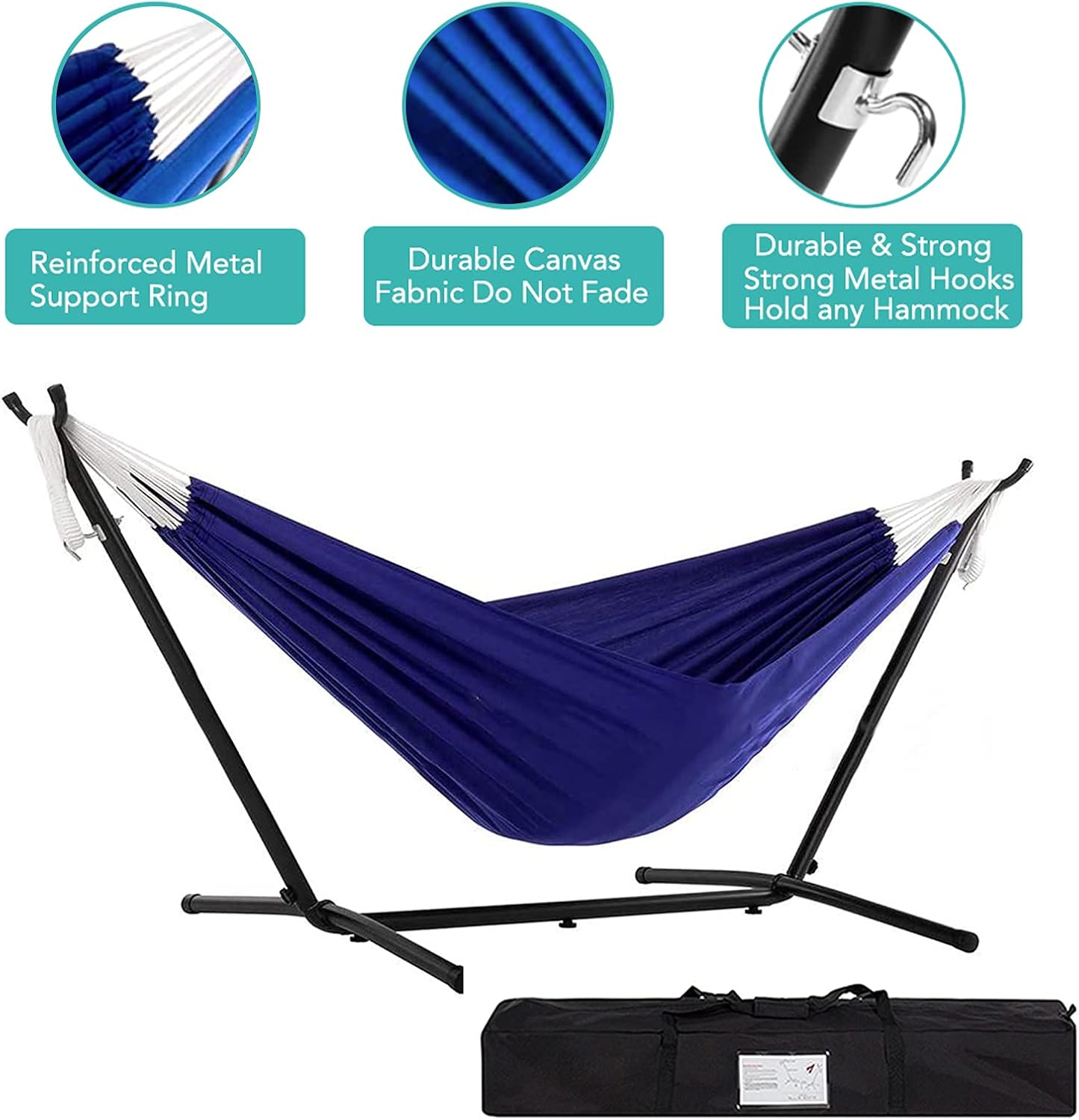 Buyagn Hammock with Stand 2 Person Heavy Duty, Adjustable Hammock with Space Saving Steel Stand, Fits Hammocks 9ft Long for Indoor Outdoor Yard Patio Deck, with Carry Bag, Royal Blue : Kitchen & Dining