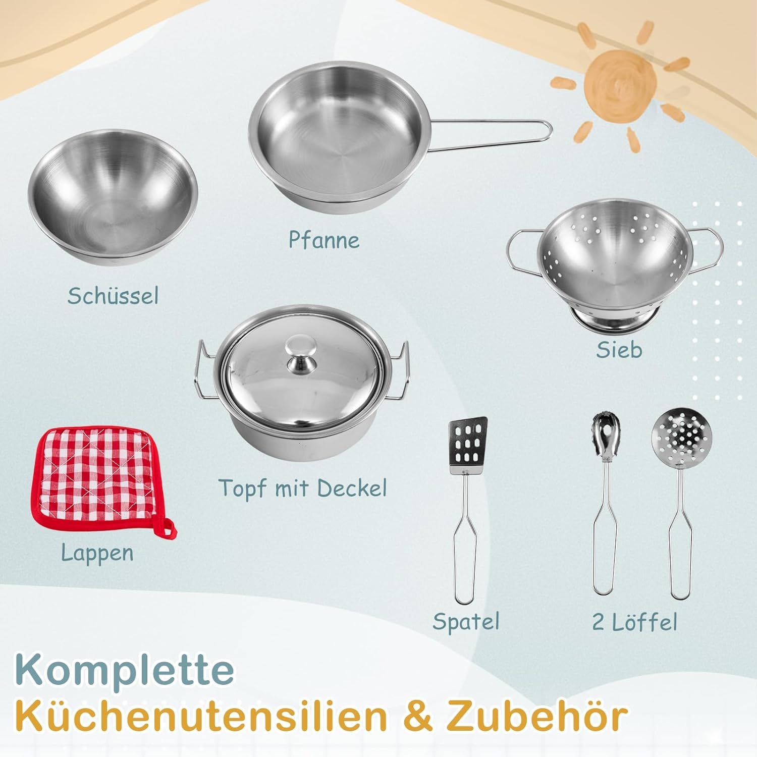 FANTASK Matschküche Kinder Outdoor, Kinderküche Tannenholz mit Pflanzbehälter & 2 Kreidetafeln & Wasserhahn & Waschbecken (Blau)