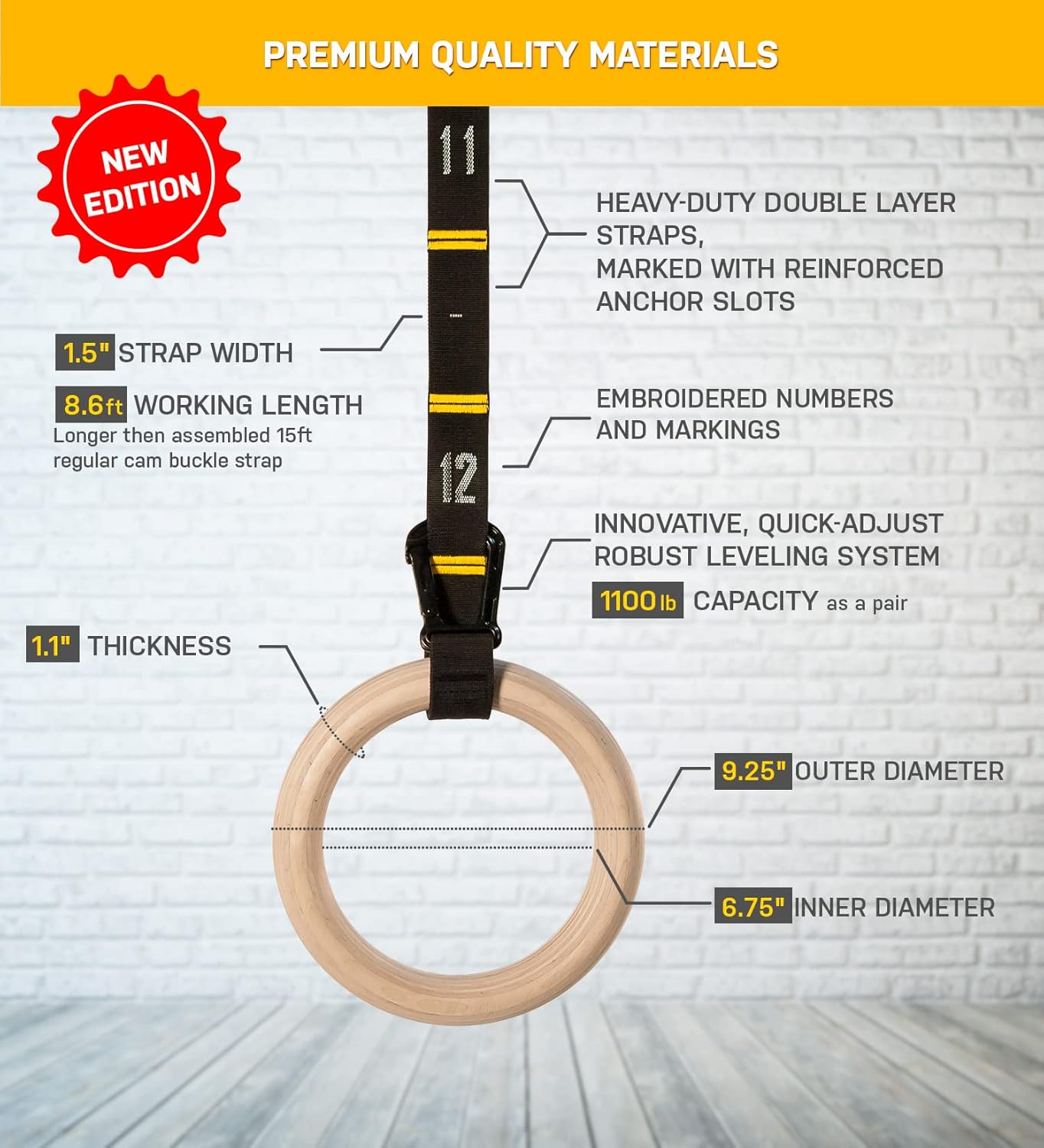 Double Circle Wood Gymnastic Rings 1.1 Inch, Numbered Straps and Exercise Videos Guide for Crossfit, Bodyweight Training, and Gym : Sports & Outdoors