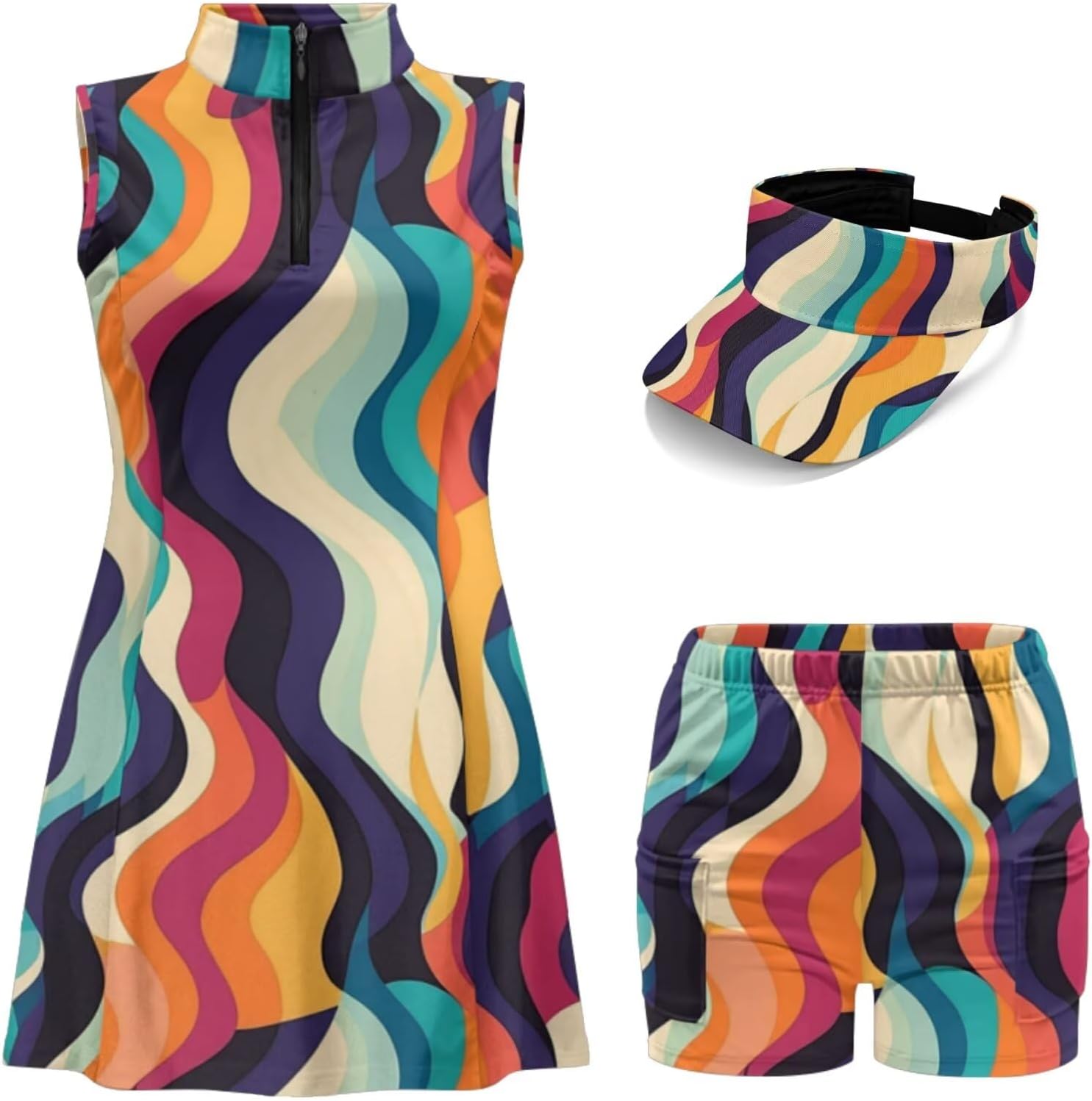Athletic Dress 3-Piece Set Tennis Dresses for Women with Shorts Sun Hats Soft Golf Outfit for Summer XS-2XL