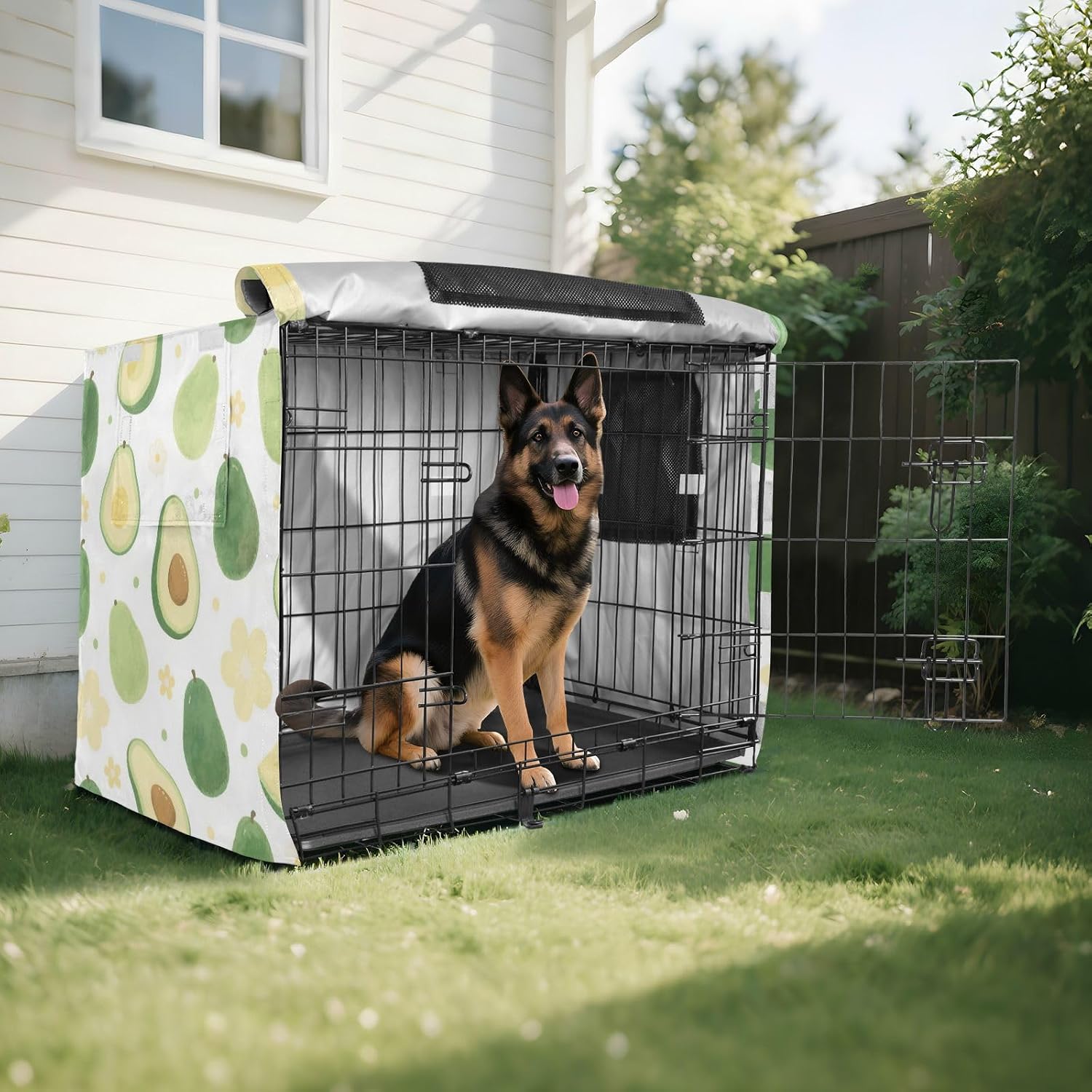 Cute and Cartoonish Green Avocado Dog Crates Covers Pets Kennel Covers Roller Shades
