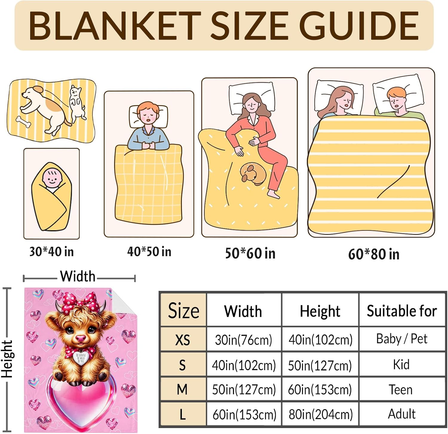 Blanket for Girls, Highland Cow Throw Blanket Gifts for Kids Girls Age 10-12, 50"x60" Pink Cute Cow Flannel Blankets Gift for Girl Soft Lightweight Throws for Couch Sofa Bed Decor