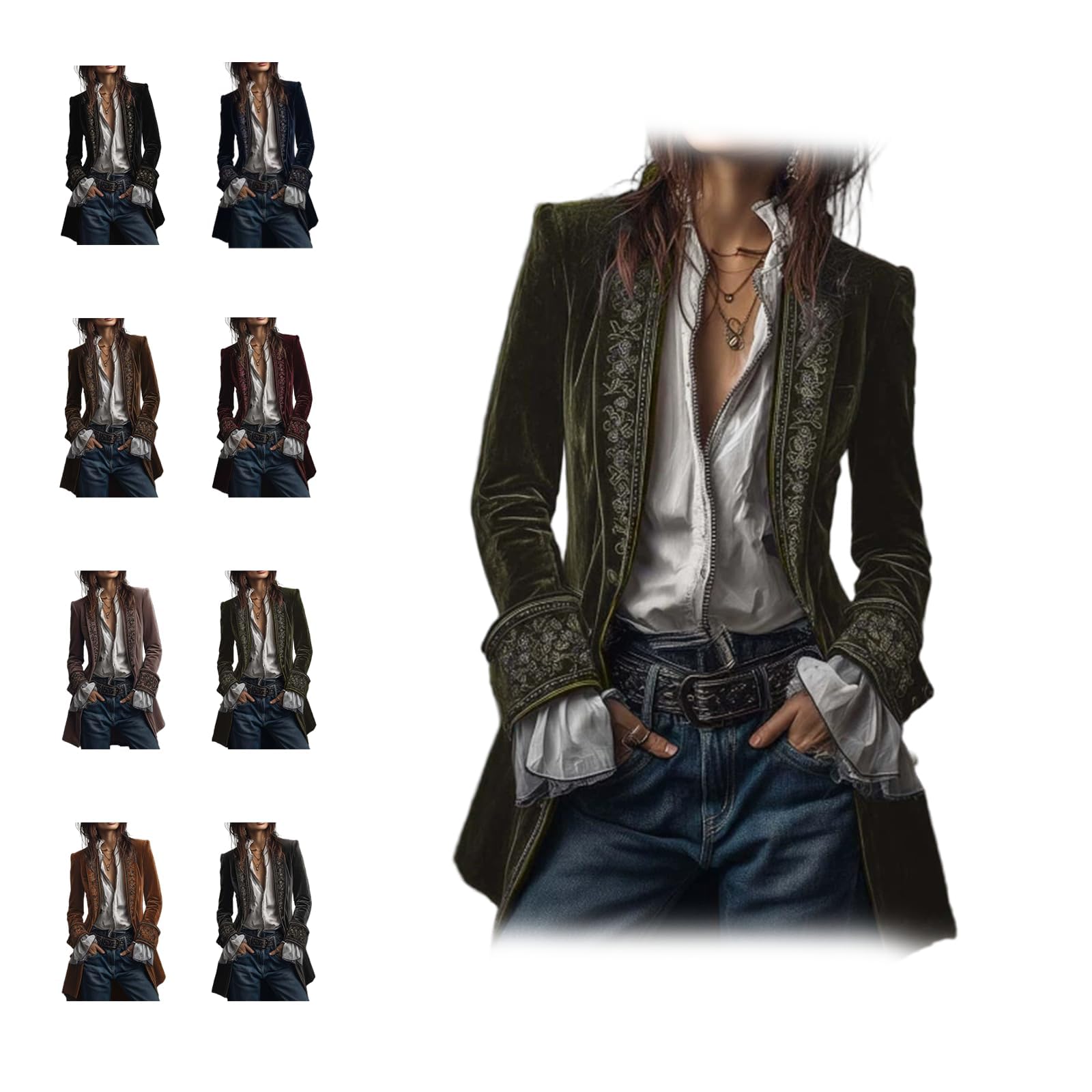 Velvet Blazer Jackets for Women Vintage Velvet Embroidered Jacket Women Solid Color Lace Pirate Coat Long Victorian Coat
