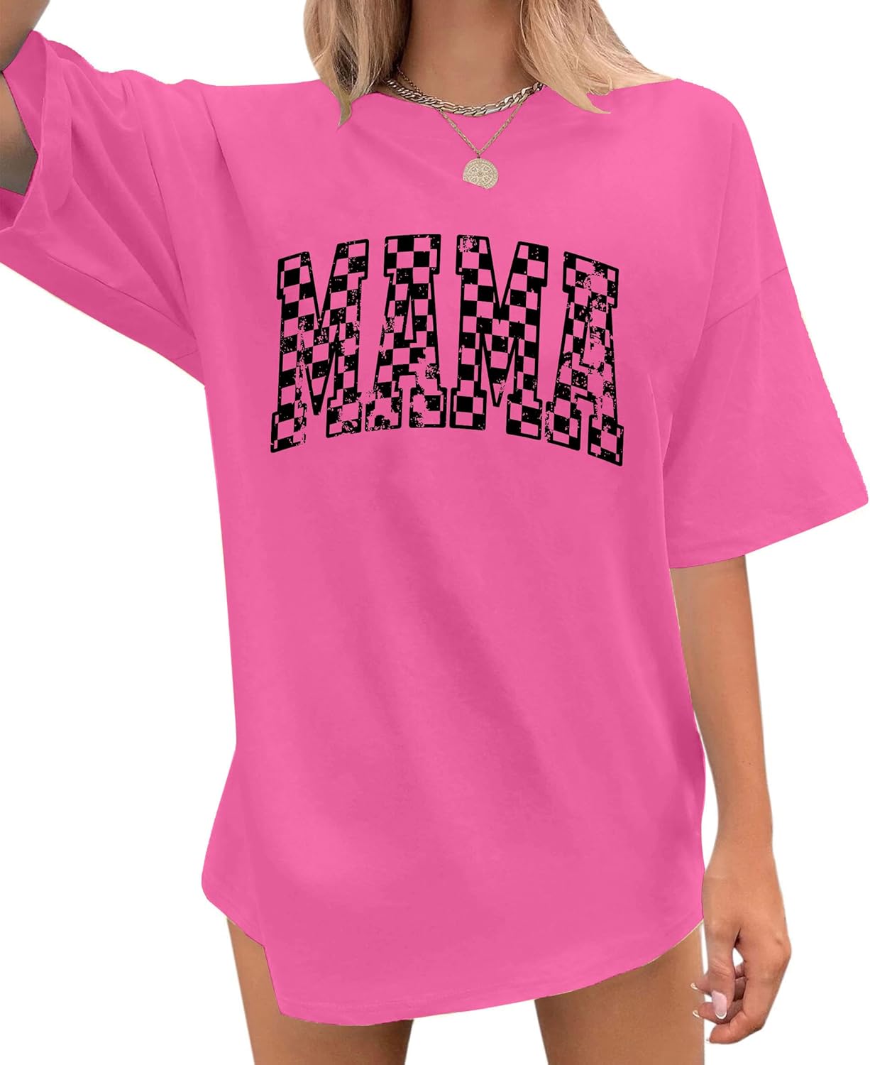 LAZYCHILD Mama Oversized Shirts for Women: Mom Oversized Graphic T-Shirt Mama Letter Print Short Sleeve Tops - Image 4