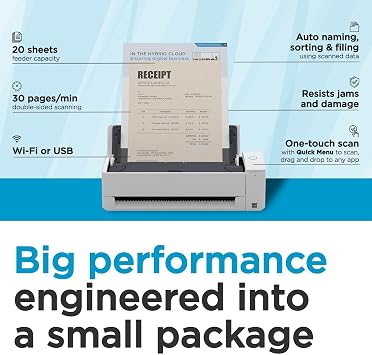 ScanSnap iX1300 Wireless or USB Double-Sided Color Document Scanner, White
