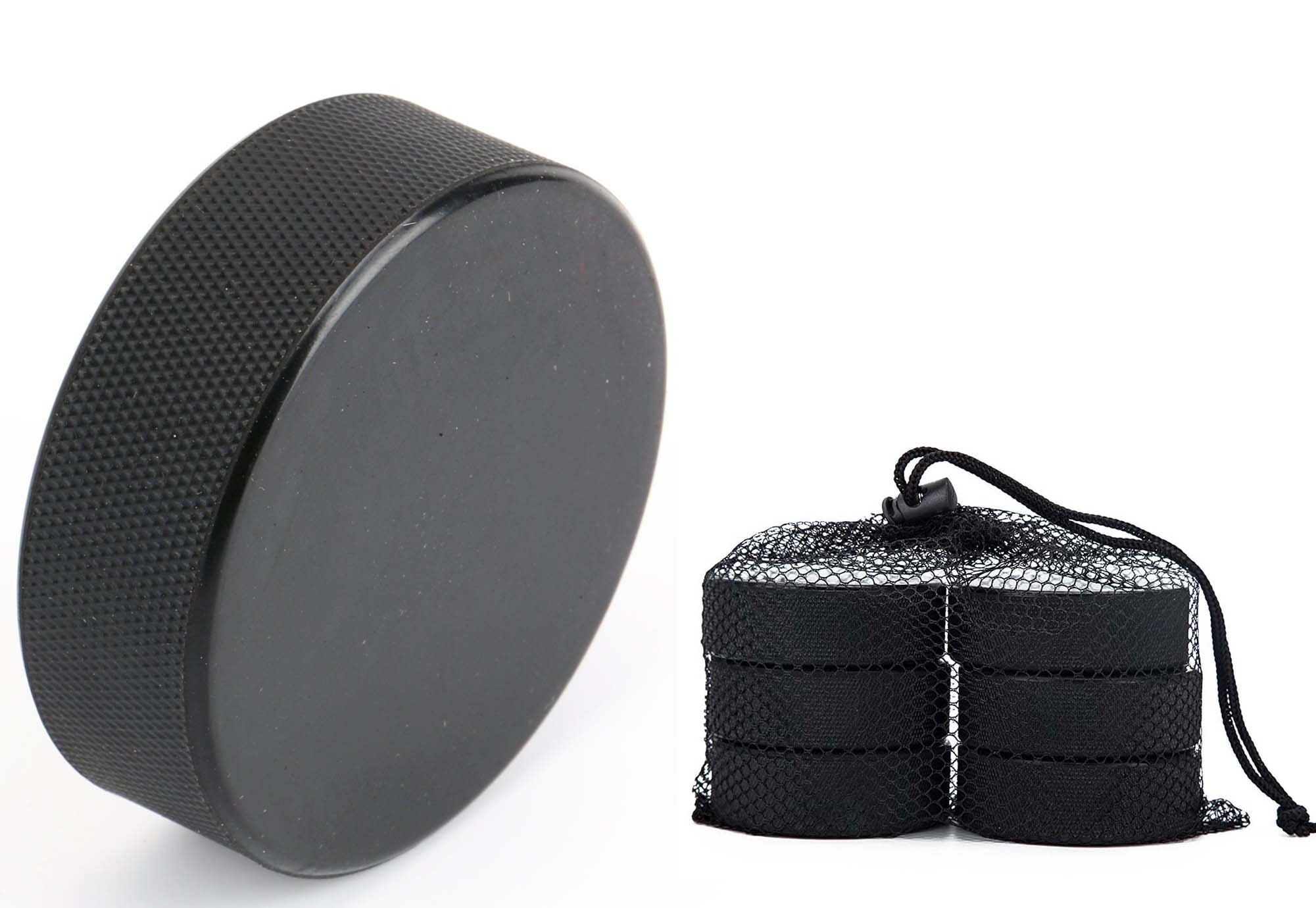 6 Pack Classic Ice Hockey Puck with 1 Reusable Mesh Bag