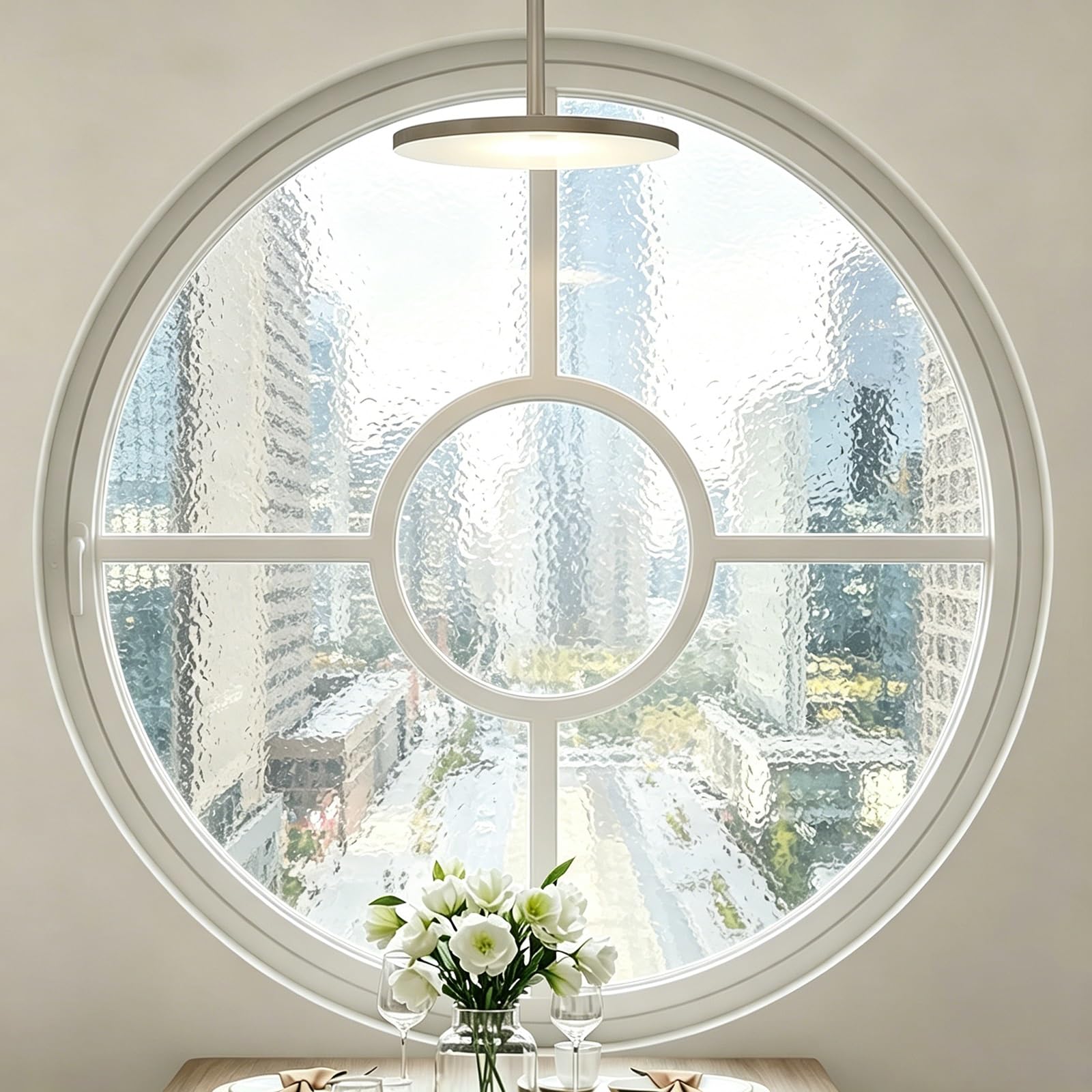 360° Rotatable Round Window With Tempered Glass And Aluminum Frame Round Rotating Porthole Window With Lockable Handle,Ventilation Window,For Shed, Basement, Bathroom, Shop(White/frosted,50cm/19.6in)