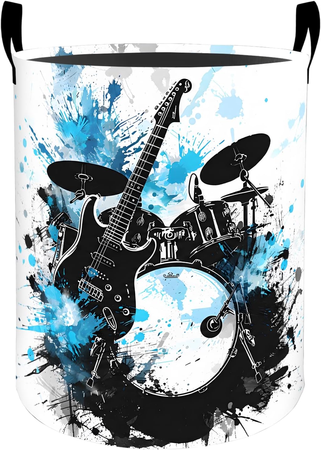 Rock Music Laundry Basket Hamper for Boys Girls Kids Adults, Foldable Waterproof Oxford Clothes Storage Bin, Electric Guitar Drum Set Music Organizer for Bedroom Bathroom Room Decor 19.7"x15.7"