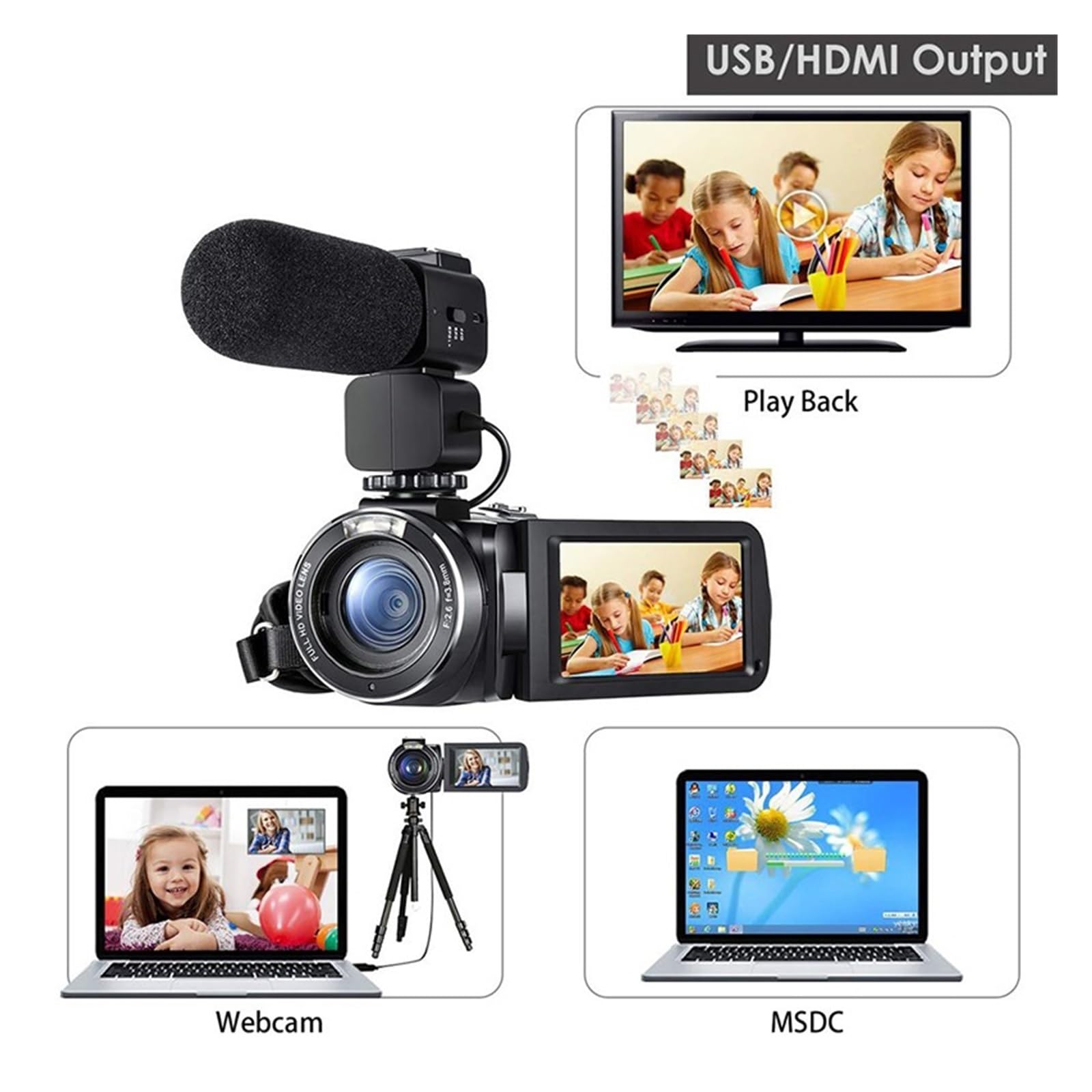 Videocámara Cámara de Video Vlog Filmación 16X Zoom Digital visión Nocturna con micrófono Captura Fácilmente Momentos Maravillosos(Standard)