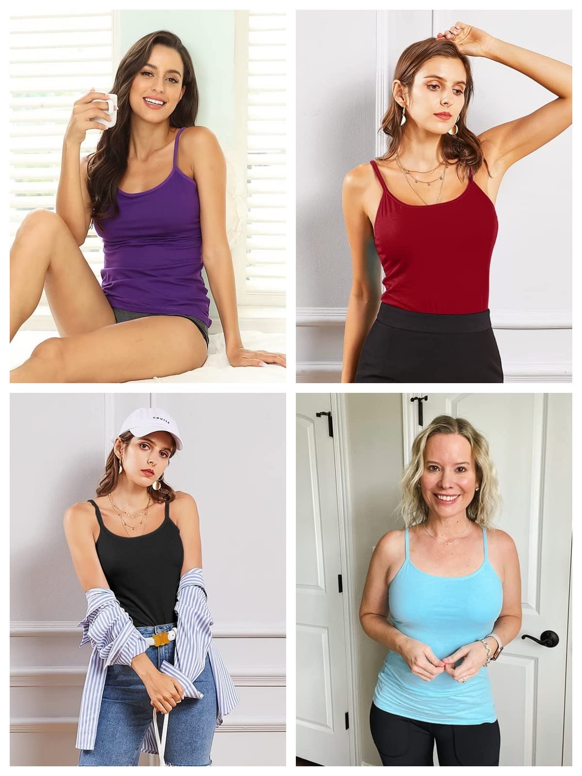 (Medium, Black & White) - CharmLeaks Womens Cotton Camisole Tops Strappy Sleeveless Gym Sports Cami Vest Summer Tank Top