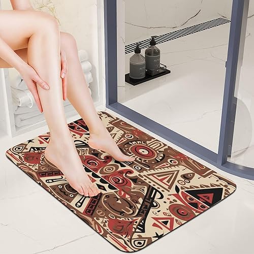 Miniatura 10 de Tapetes de baño para baño, color rojo, beige, marrón oscuro, patrón de tribu secreta, estilo bohemio, absorbente de agua, antideslizante, alfombra