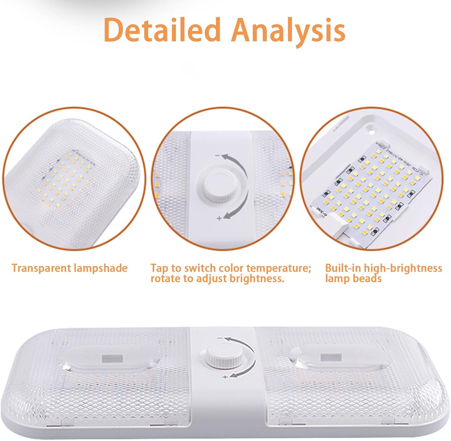12V 24V RV LED Ceiling Light, 3 Color Temp Lamp with Stepless Dimming, Square Reading Light Super Bright 120 LEDs Dome Light Fixture for Camper Trailer Car Yacht Boat Indoor Lighting