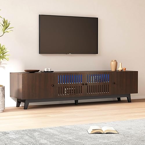 Miniatura 3 de Soporte de TV moderno de mediados de siglo de 65.4 pulgadas para TV de 7585 pulgadas, soporte de TV de madera maciza con luz LED sincronizada con
