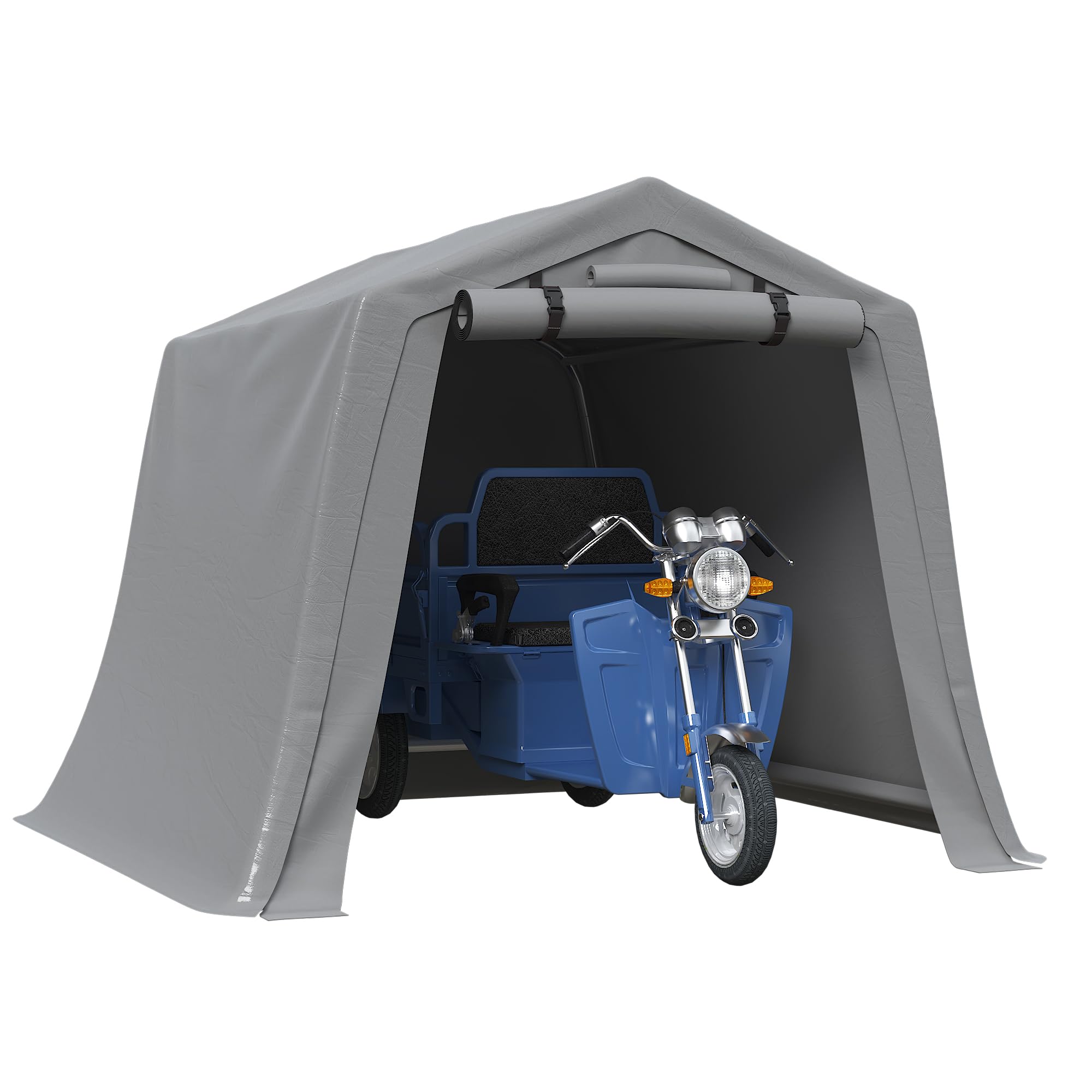 Devoko Storage Shed 8x8 ft Outdoor Portable Storage Bike Shed Waterproof Carport with Roll-up Zipper Door and Ventilated Windows for Bike, Motorcycle, and Gardening Tools