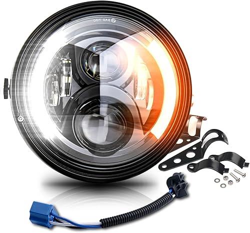 7 pulgadas LED redondo Faro delantero para motocicleta aprobado por DOT con carcasa de cubo de giro, señales giratorias DRL, soporte de montaje de