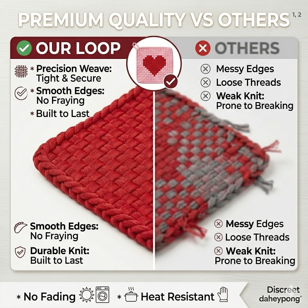 daheypong 432pcs Refill Loops for 7-Inch Weaving Loom, Makes 12 Valentine's Potholders - 4 Color Nylon Loom Loops for Kids Adults DIY Projects, Red, Rose Red, Pink, White, Romantic Love Theme