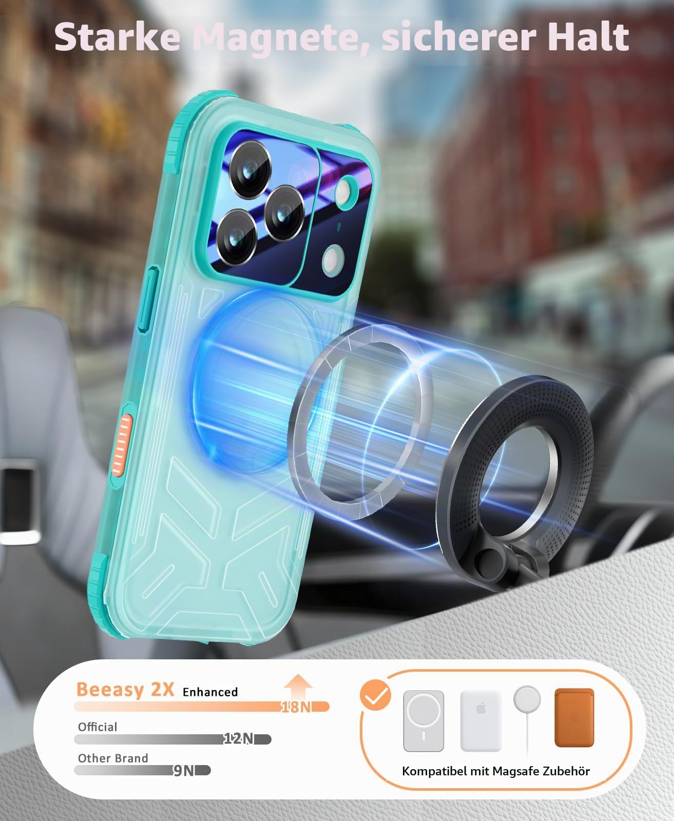 Beeasy für iPhone 17 Pro Hülle Wasserdicht für MagSafe, IP68 Wasserfest Staubdicht Handyhülle 360 Grad Outdoor Schutzhülle, Stoßfest Panzerhülle mit Displayschutz 6,3", Matt Grün