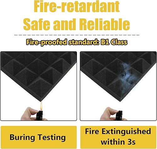 Miniatura 3 de SK Studio Paquete de 12 paneles de espuma acústica pirámide ignífuga insonorizados, absorbentes de sonido para techo de estudio en casa, 11.8 x 11.8