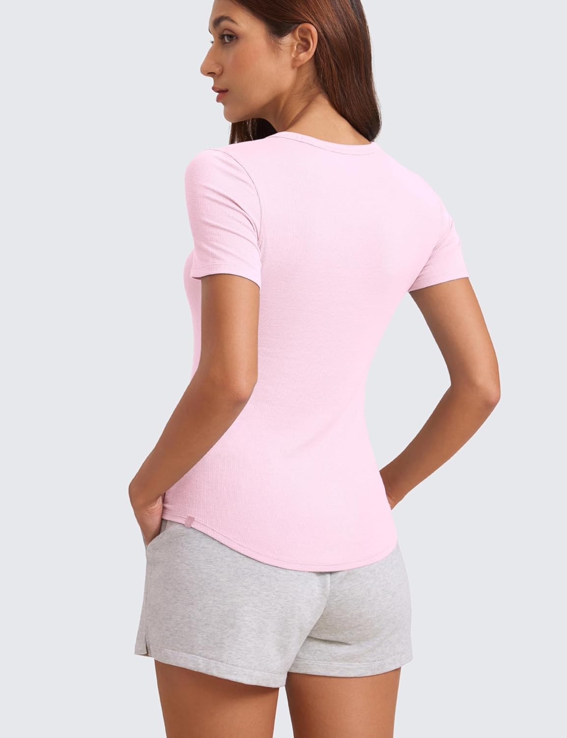 CRZ YOGA Womens Ribbed Modal Casual Short Sleeve Crew Neck Basic Shirts Going Out Soft Fitted Stretchy Athletic Workout Tops - Image 2