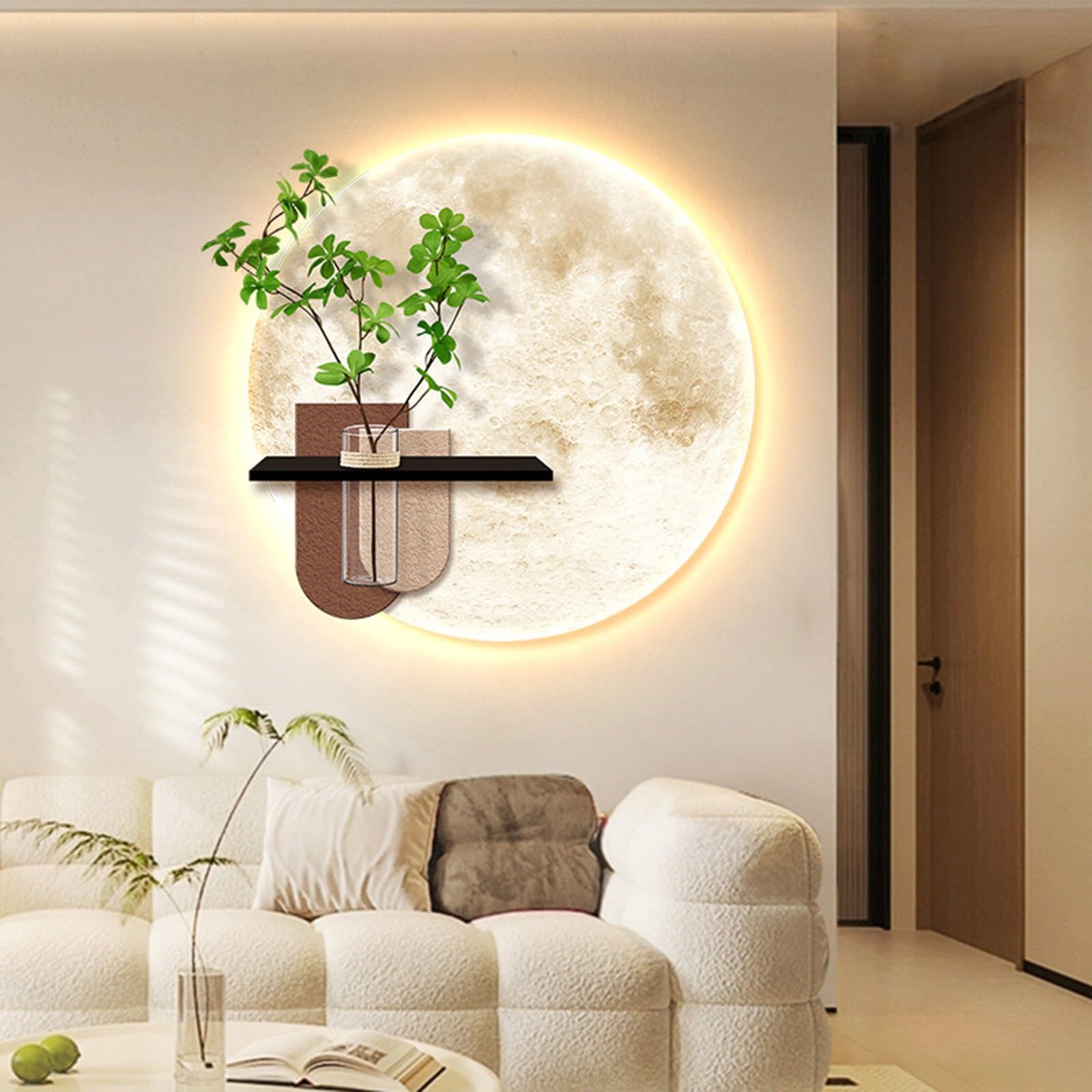 Decorazione da parete a LED, tela illuminata 3D con vaso per piante, decorazione moderna per soggiorno e ingresso, decorazione unica per la casa, 80 cm