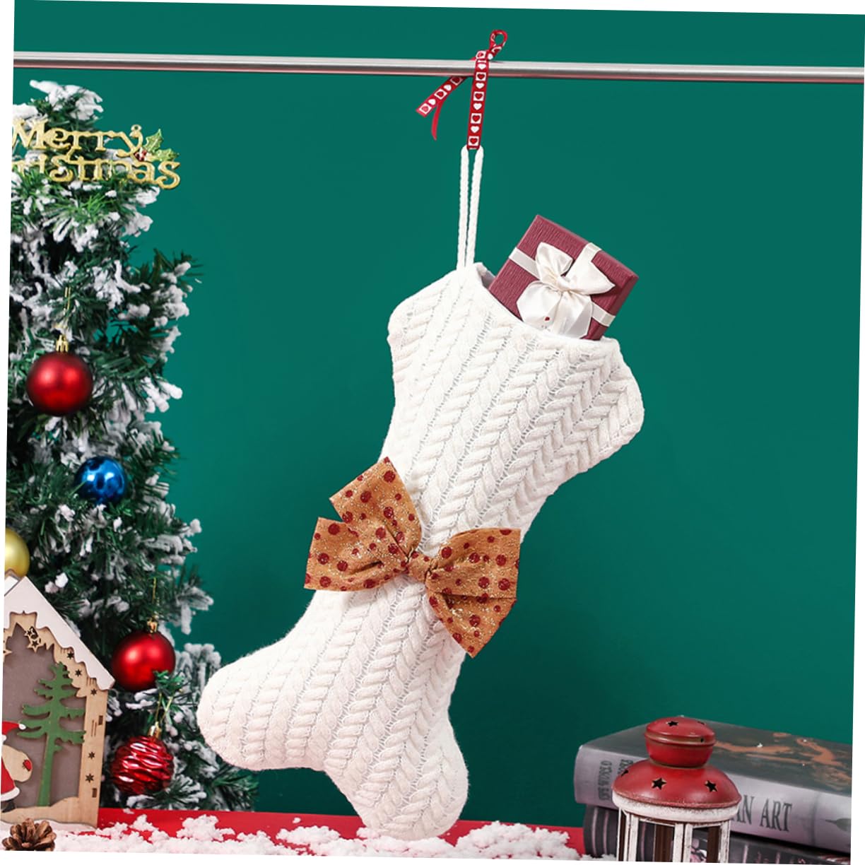 PRETYZOOM 3 Pz Calze di Osso Lavorate a Maglia Calze di Natale all'Uncinetto Ornamento del di Natale Borsa di Natale Ornamento Dell'albero di Natale Calza Ossea Bianca Filato