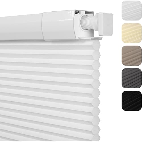 No Drill No Tools Light Filtering Cellular Shades Cordless Honeycomb Blinds Pull Down Window Blinds Easy to Install for Windows Noise Reduction Thermal Insulated,White,Custom Size