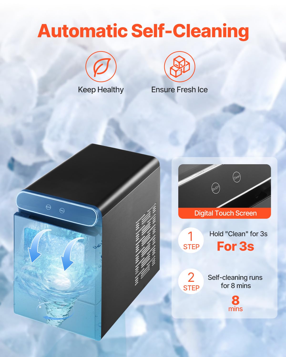 VEVOR Nugget Ice Maker, 37lbs/24h, With Self Cleaning, With Ice Scoop And Basket, Stainless Steel Ice Machine With Convenient Ice Transfer For Home Kitchen Office on Fridge.com - View 4