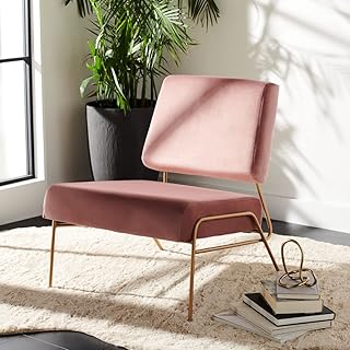 Safavieh Home Collection Romilly Velvet Living Dining Room Bedroom Office Foyer Accent Chair ACH6203B, 0, Dusty Rose/Gold