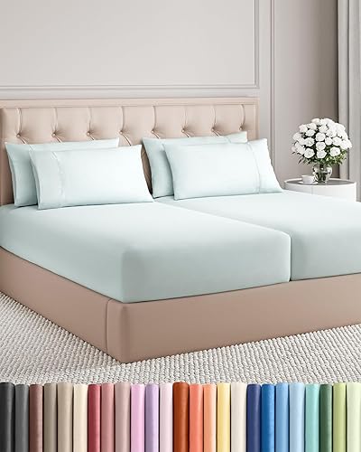 Miniatura 68 de Juego de sábanas Split King de 7 piezas - Incluye 4 fundas de almohada - Sábanas Split King - Ropa de cama de hotel de lujo suave - Refrescante