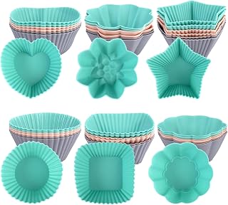 Silicone Cupcake Wraps, 36 Pieces in 6 Shapes, BPA Free Non-Stick Reusable for Cakes, Muffin and Chocolate, 7 x 4.5 x 3 cm