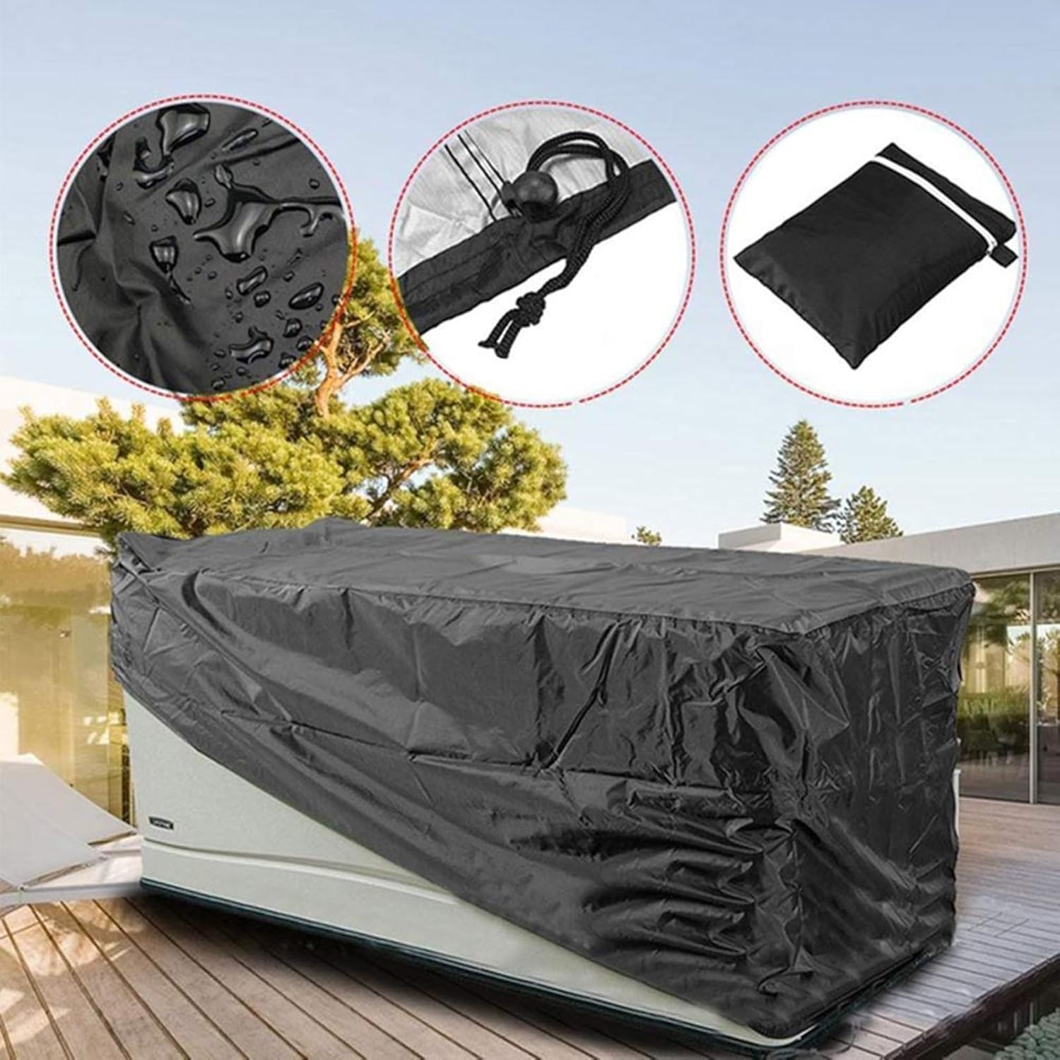 Deck Box Cover, Garden Furniture Covers, 210D Waterproof Oxford Outdoor Daily Storage Dust Protection Cover(Black,158x76x69cm)