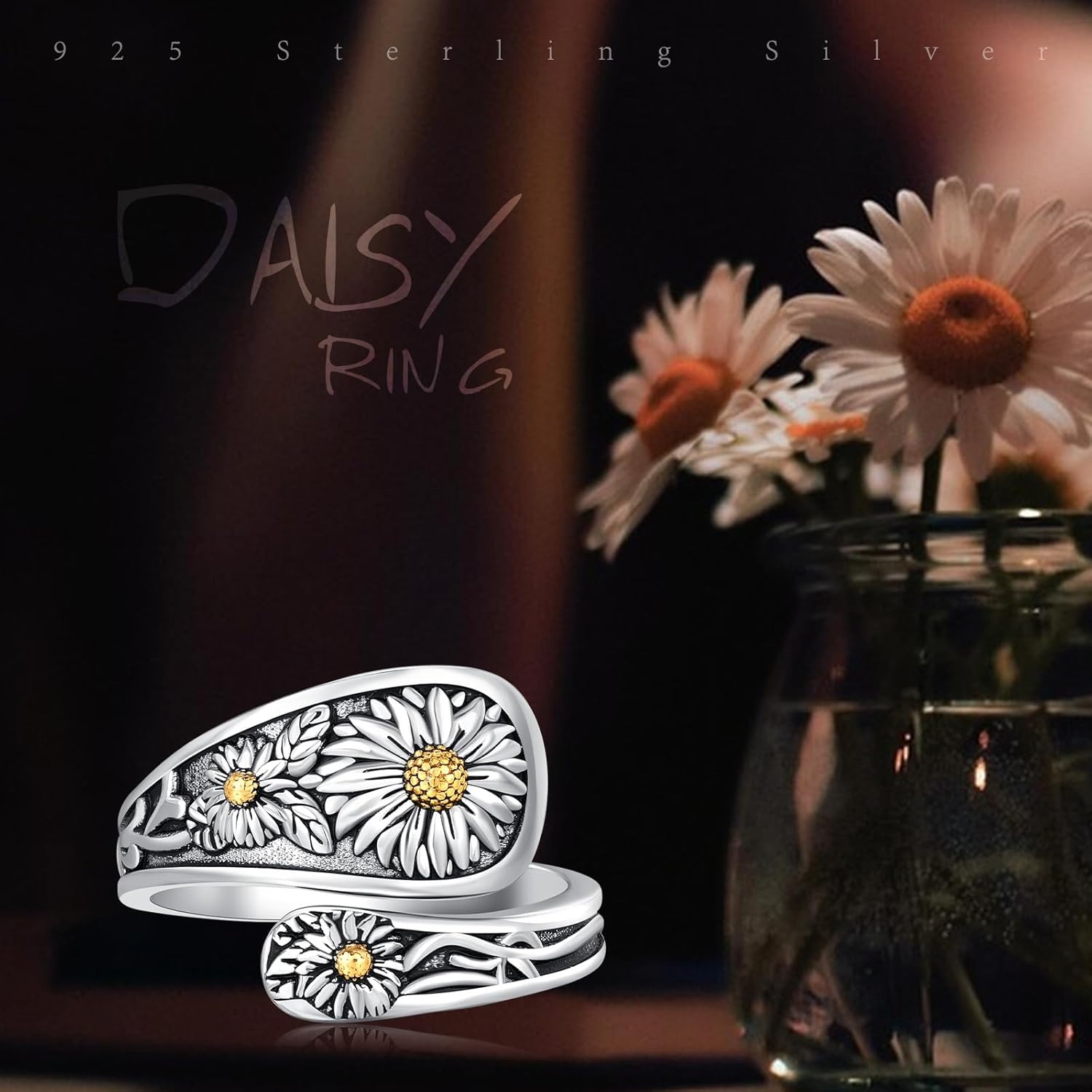 Sunflower Spoon Ring 925 Sterling Silver Adjustable Thumb Ring Boho Vintage Christmas Jewelry Gifts for Women Wife Birthday #5#6#7#8#9#10#11 - Image 6