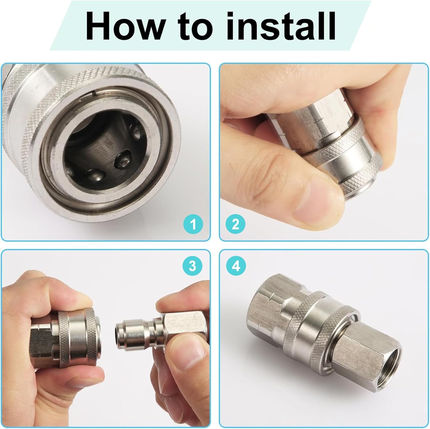 3/8 Quick Connect Fittings,Pressure Washer Quick Connect Kit,Stainless Steel Adapter Set Female and Male Thread(8 Pieces)