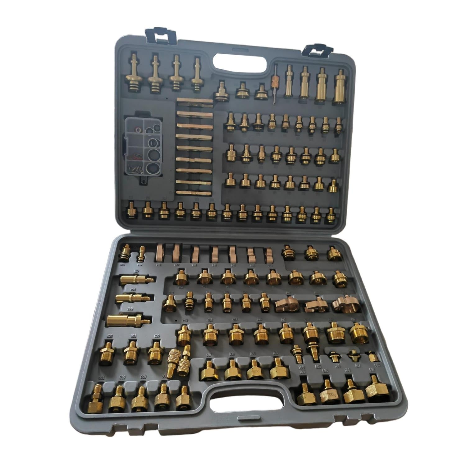 Bnf® 124 Pieces Hard case/C Leak Tester Kit Fitted Compartments Air Conditioning Leak Test Kit Metal Fittings Vehicle Repair Set Brass-Colored, 124PC Leak Tool Set-image-30