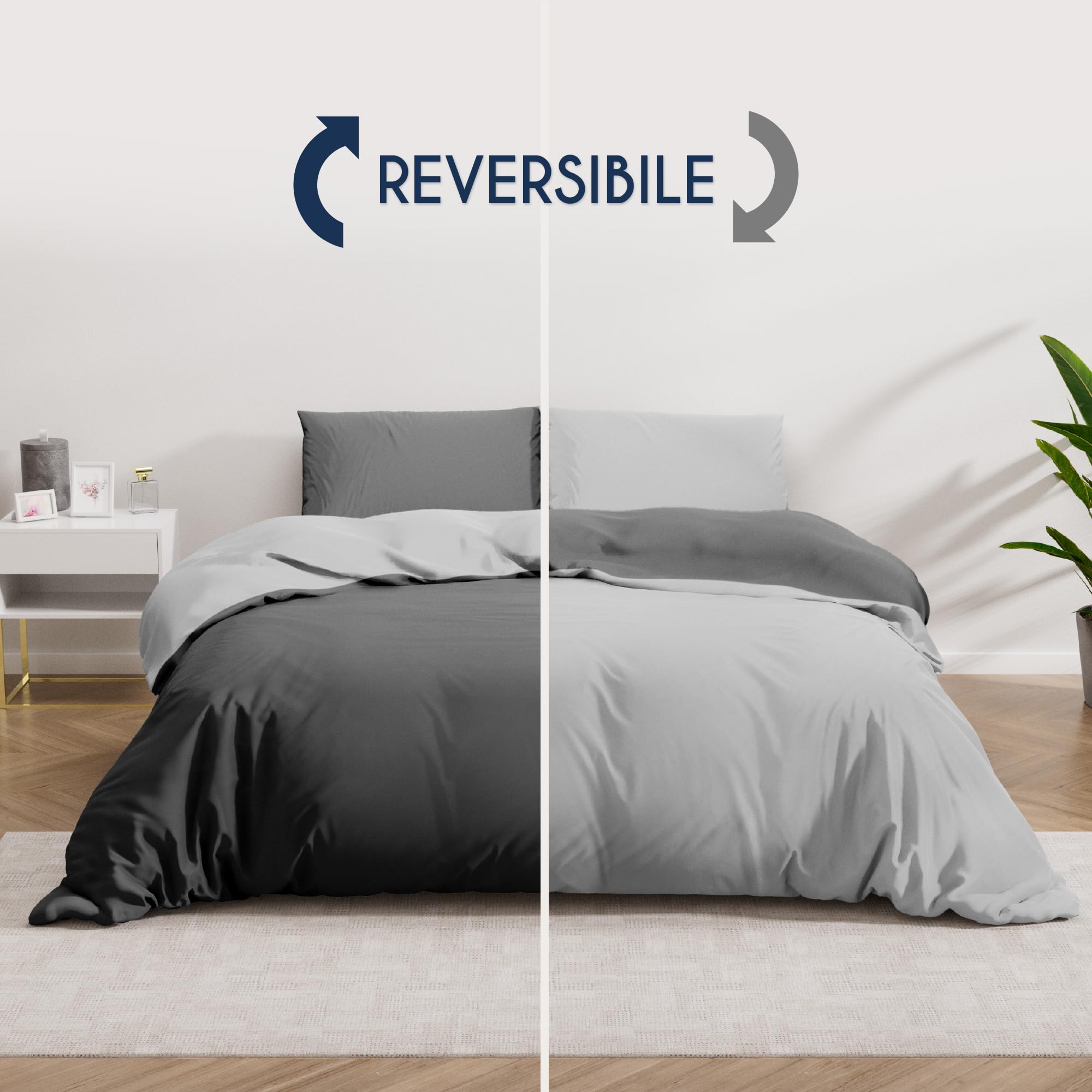 Dreamzie Copripiumino Matrimoniale 200x200 cm con 2 Federe 50x70 cm - Grigio Scuro/Grigio Chiaro Set Copripiumino Matrimoniale 200x200