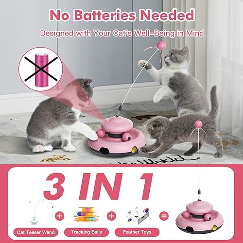 Miniatura 2 de Juguete interactivo 3 en 1 para gatos de interior - Emocionante varita teaser, pista de bolas y juego de Whack-a-Mole, no necesita baterías,
