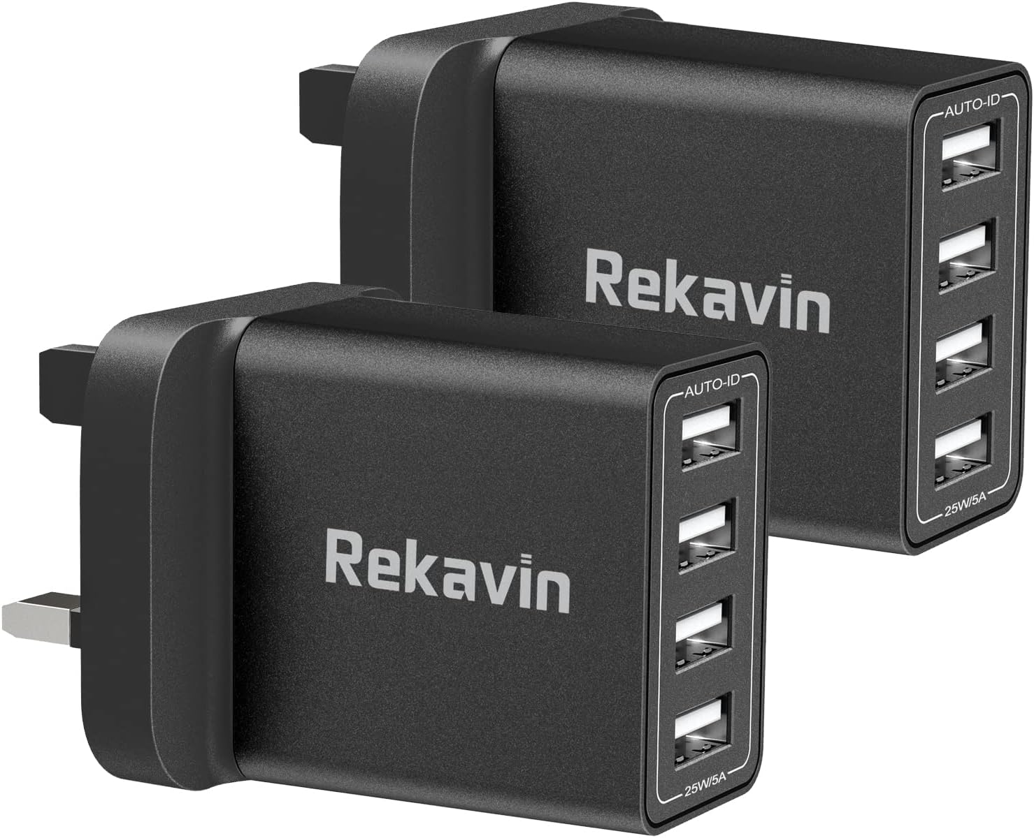 2 Pack USB Plug Charger,4 Port Multi USB Plug Adapter UK 25W/5A Wall