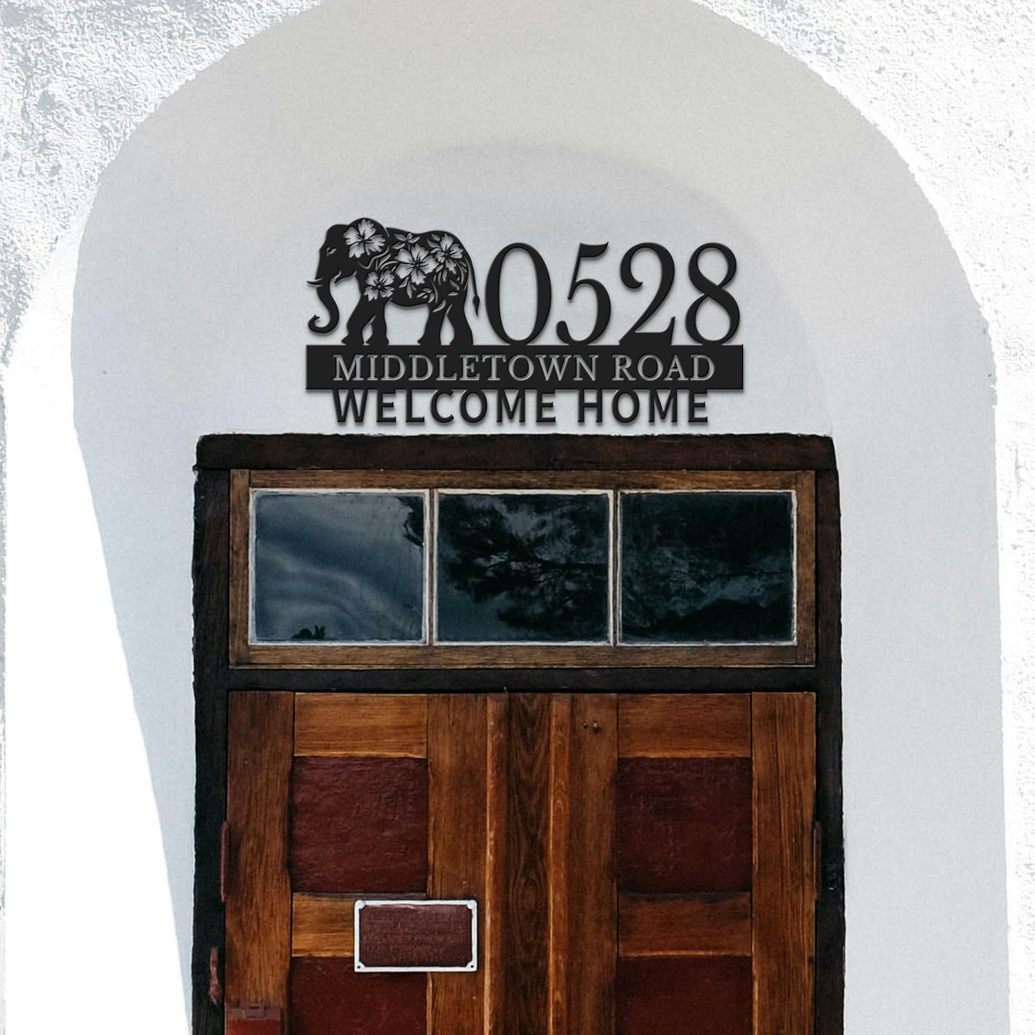 Personalized Elephant Address Sign, Custom Nursery House Number Plaque, Baby Animal Wall Art, Outdoor Home Decor, Elephant Home Address Metal (Type-2)