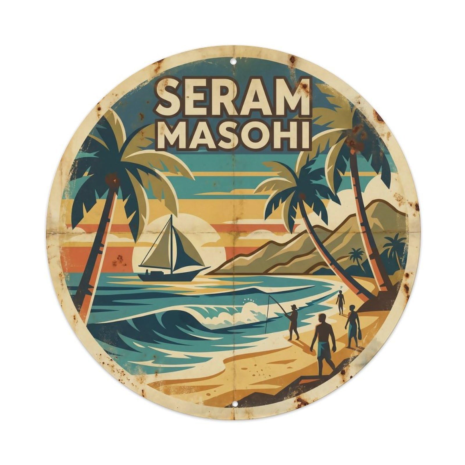Odgynaw 8X8inch(20X20cm) Seram Island Masohi Beach Destination Tropical Shore Metal Tin Sign