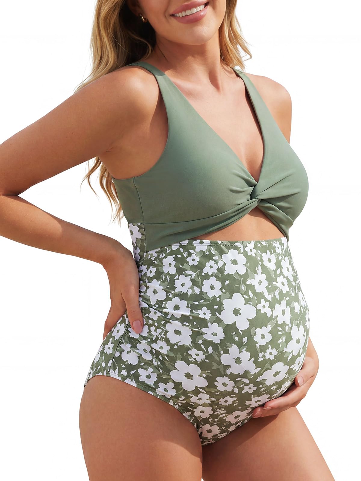 Summer Mae Maternity Cutout One Piece Swimsuit Twist Front Criss-Cross