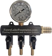 Fawn Lake Heavy Duty Aeration Air Manifold- Stainless Steel, Brass, and Aluminum- Pressure Gauge Included (3 Port)