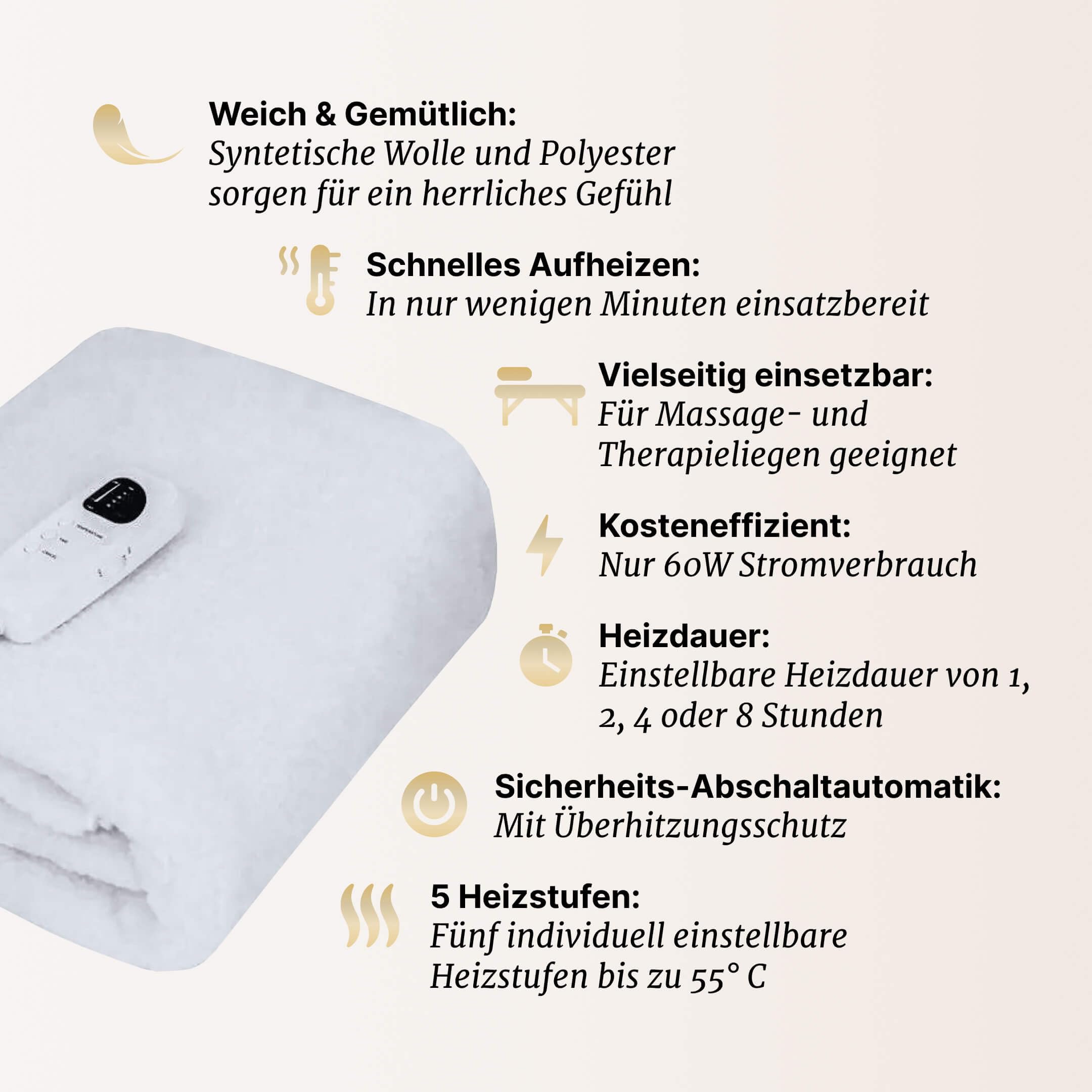 ZEN Basic Coperta riscaldante per lettini massaggio & trattamento - riscaldabile con 9 impostazioni - tappetino riscaldante incl. timer spegnimento automatico e protezione surriscaldamento 180x75x1cm