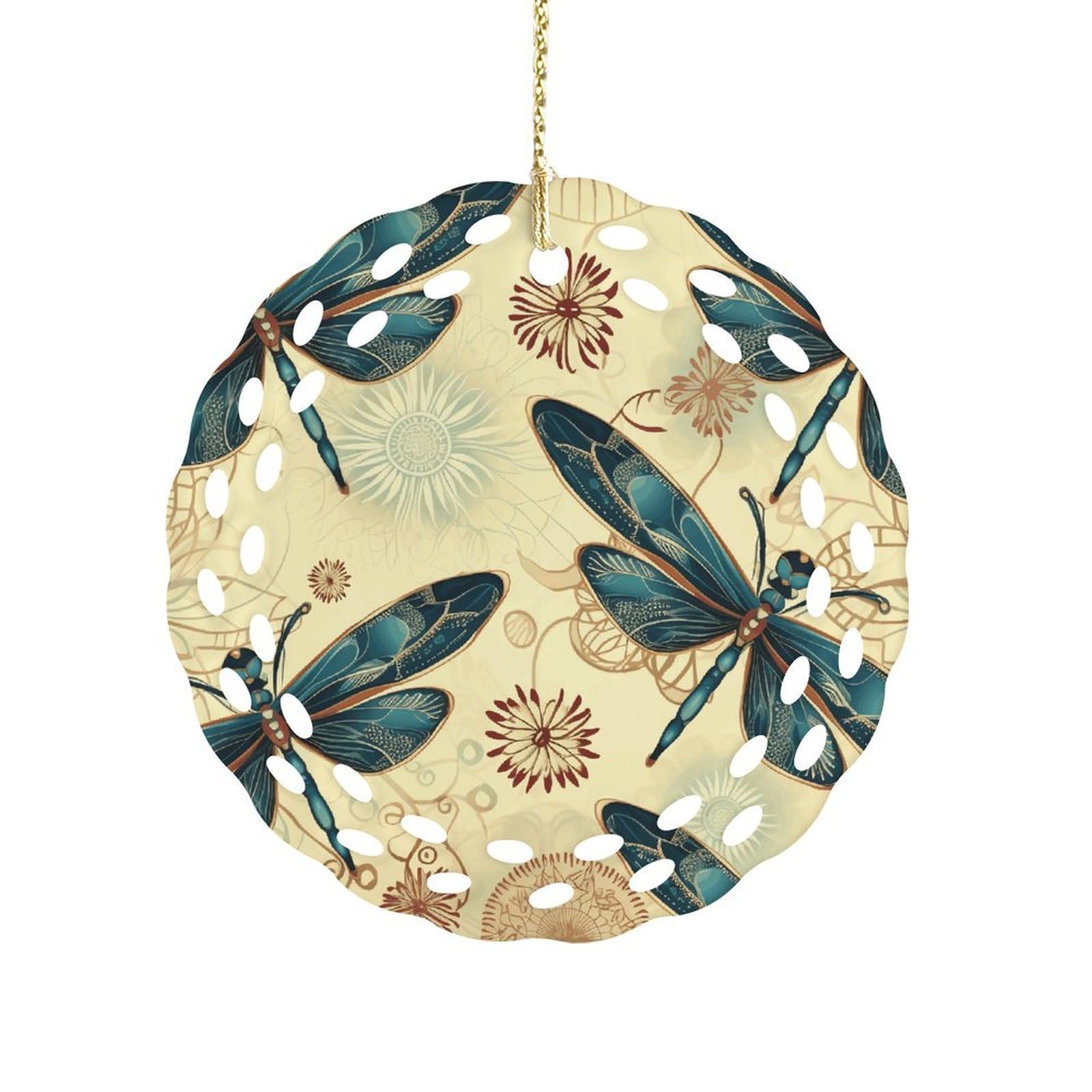 Fodpand Women's Style Dragonfly1 Ceramic Ornament For Home Decor 3.2" Round Tree Decoration Christmas Ornaments For Men Double-Sided Design