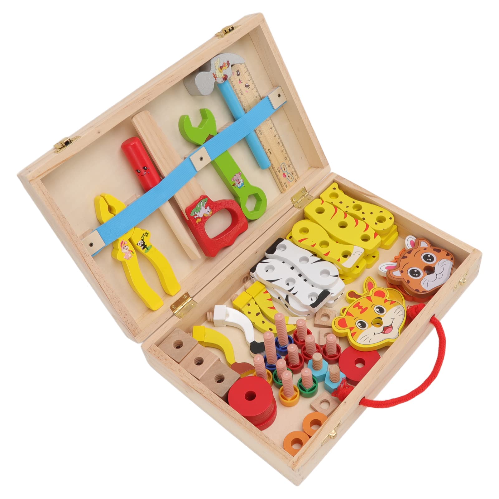 Herramienta de Madera Caja de Herramientas de Juguete Construcción Educativa de Bricolaje Segura Juguetes para Niños para el Desarrollo de Habilidades Lógicas 30 X 6,5 X 20 Cm