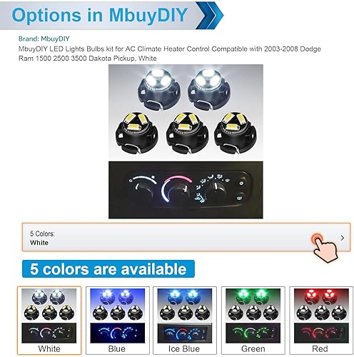 Miniatura 2 de MbuyDIY LED Lights Bulbs kit for AC Climate Heater Control Panel Compatible with 2003-2008 Dodge Ram 1500 2500 3500 Dakota Pickup, Blue