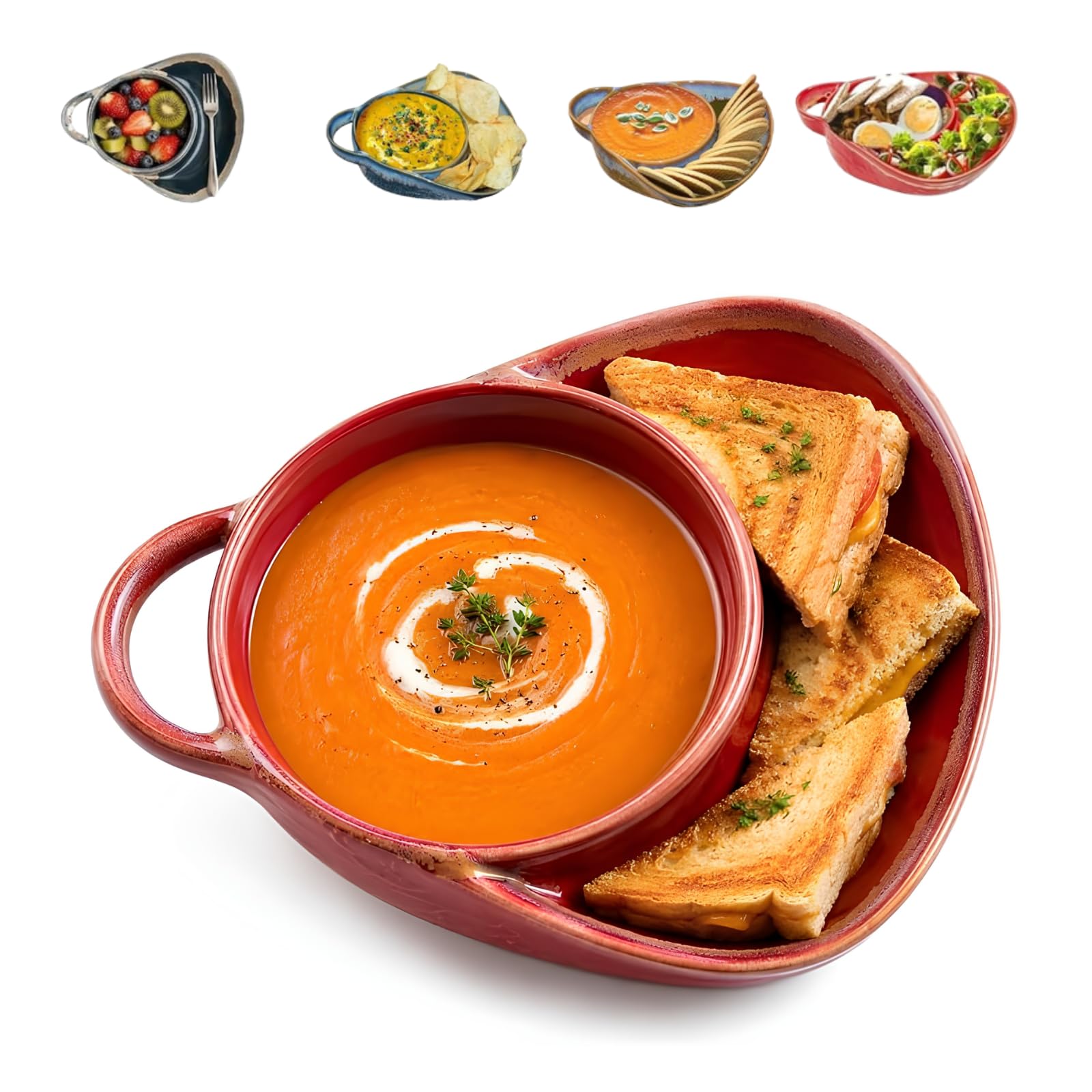 Soup and Sandwich Plate Combo, Ceramic Soup and Sandwich Bowl with Handle