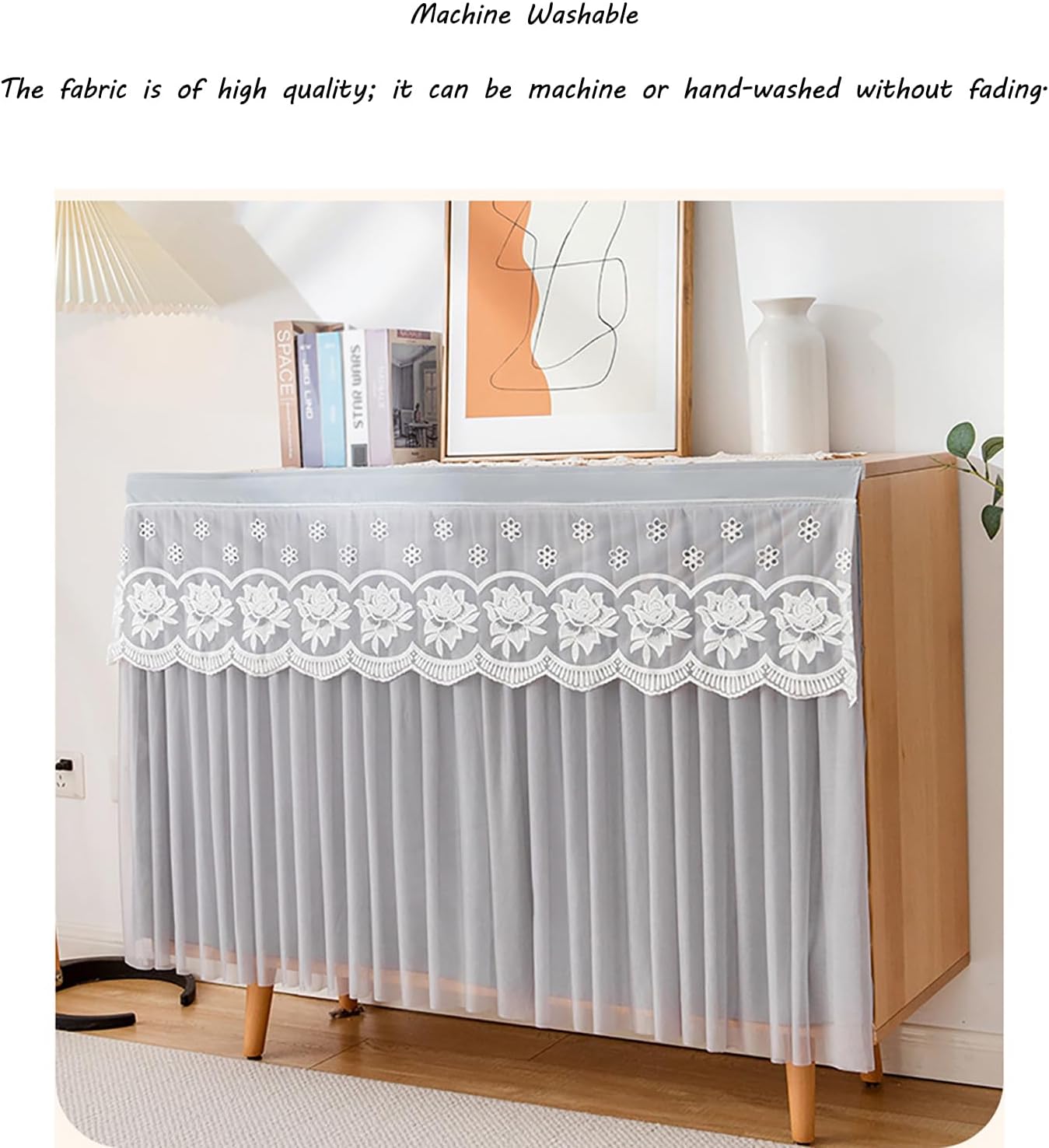 Lace Oven Curtain, Featuring Double Layer Gauze and Velvet Lining, It Elevates Aesthetic is Suitable for Oven Doors and Various Types of Ovens.-Beige