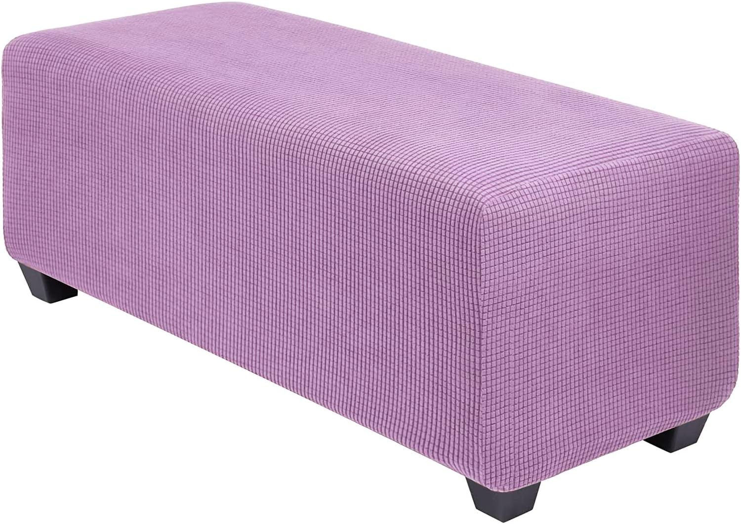 CONRUSER Stretch Ottoman Covers, Soft Jacquard Ottoman Slipcovers Rectangle Storage Stool Cover Footstool Slipcover for Living Room Furniture Protector (White, X-Large)