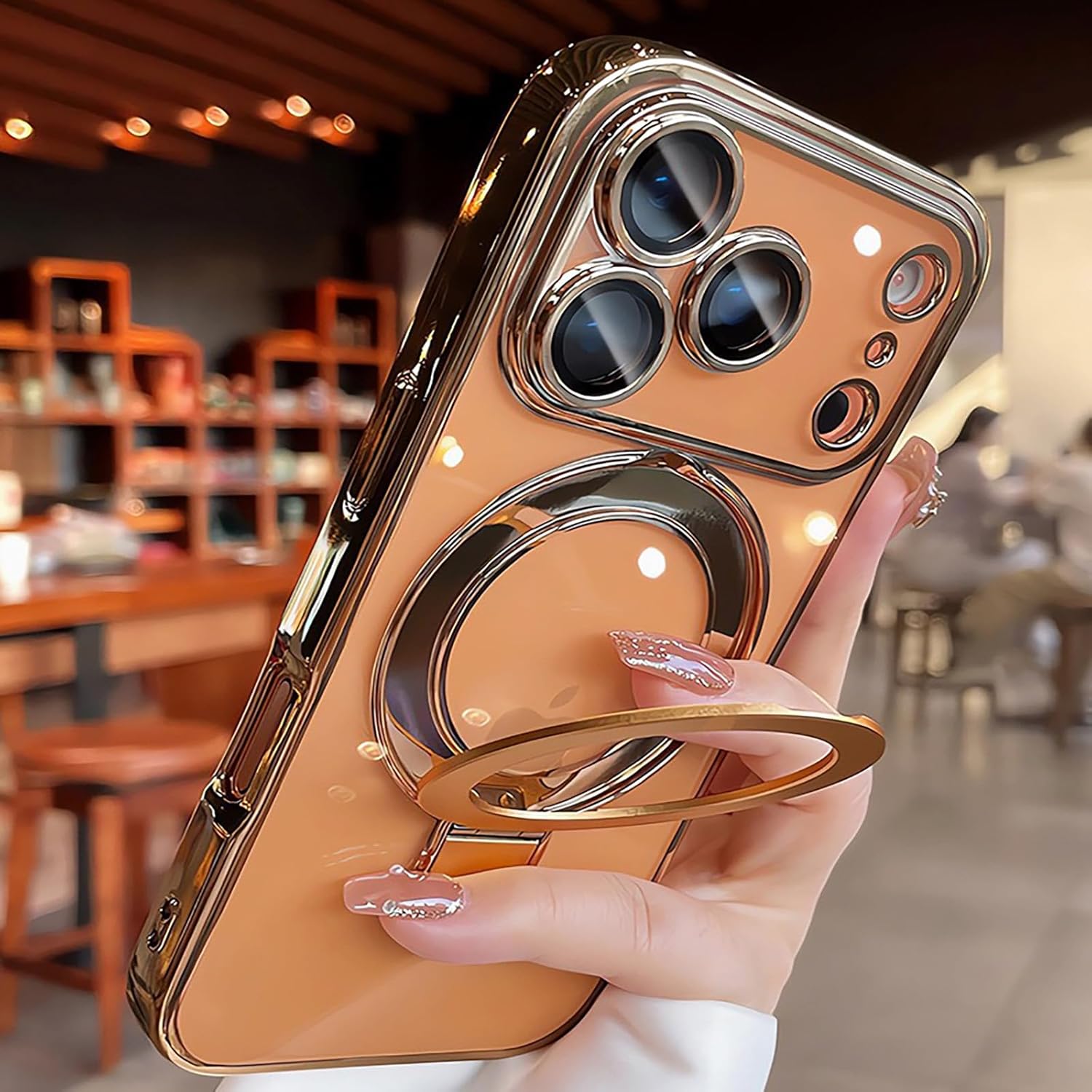 SMARTFOX Case for iPhone 14 Pro 6.1", Compatible with MagSafe, Luxury Plating Shockproof Clear Phone Cover with Invisible Stand, Full Camera Lens & Screen Protector for Women Girls, Titanium Gold - Image 7