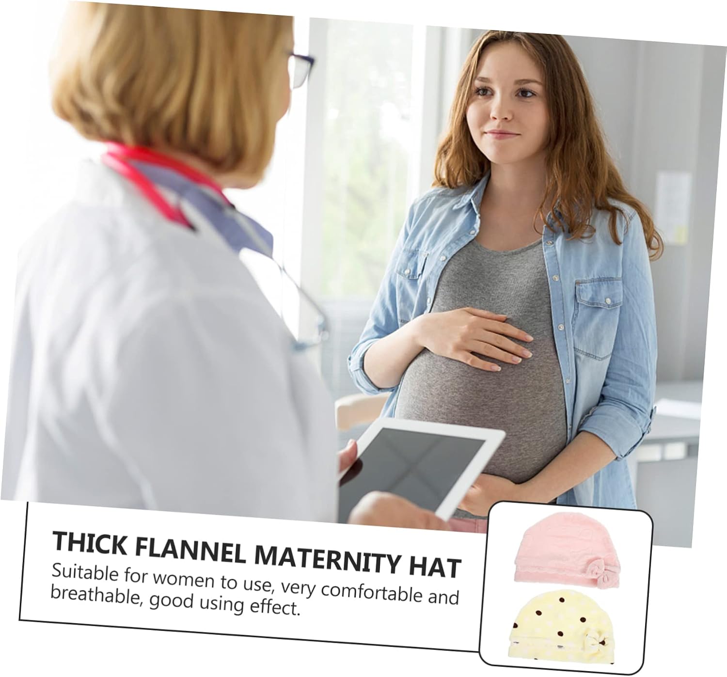 GALPADA 2pcs Maternity Sleep Cap Women's Flannel Hat Fashionable Bow Soft Breathable for Postpartum Nursing Wind Protection Random Color